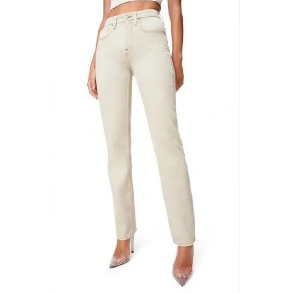 Good American High-Rise Straight Leg Jeans in Light Cream